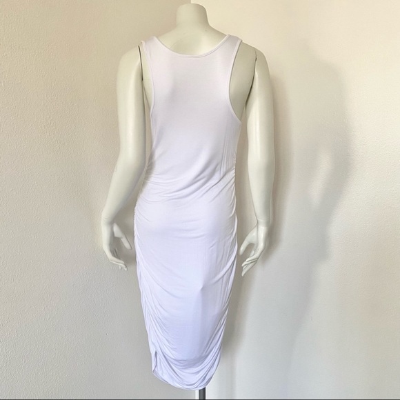 White Ruched Fitted Maternity Bodycon Midi Dress - Picture 8 of 9